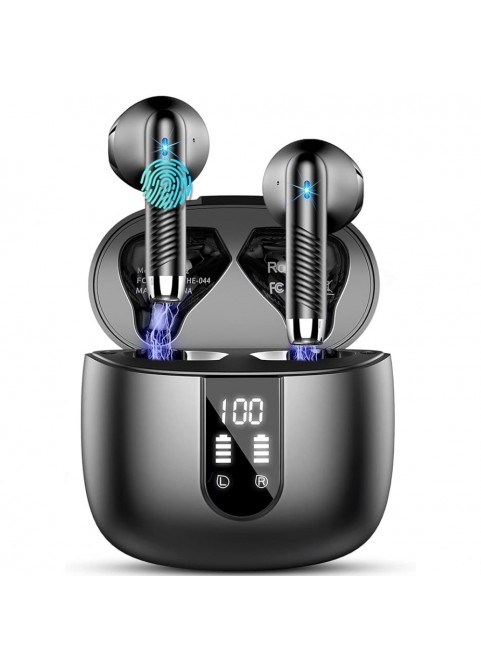 Bluetooth 5.3 Earbuds, 4-Mic ENC, 56H Playtime, Black