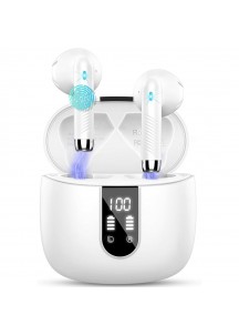 Bluetooth 5.3 Earbuds, 4-Mic ENC, 56H Playtime, White