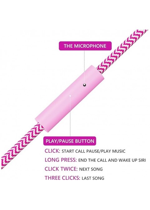 Wired Earbuds with Mic & Volume Control, Pink