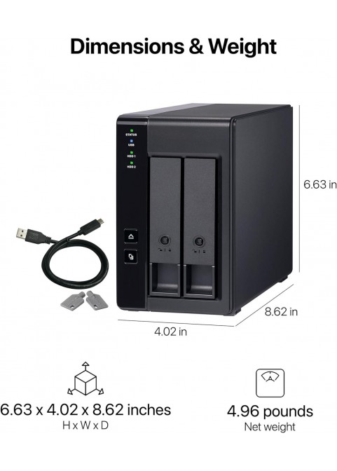 NAS-2 Bay USB Type-C Direct Attached Storage (DAS) with hardware RAID (Diskless)